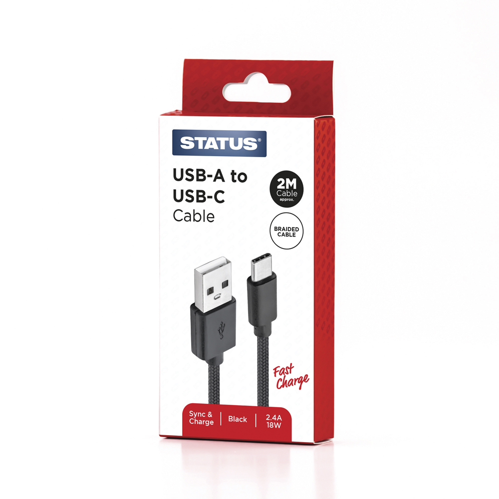 USB-C to USB2 2M Cable black Braided STATUS