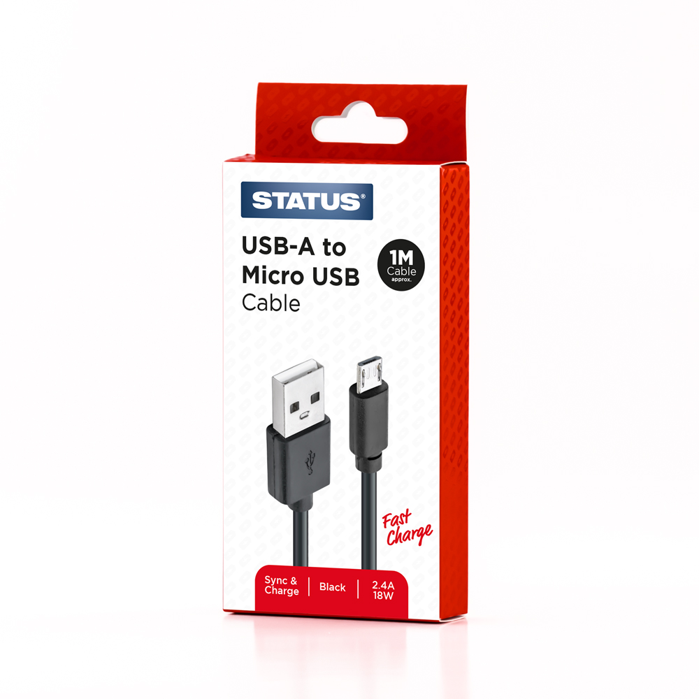 USB-A to Micro USB 1M Fast 18W Black Brai STA