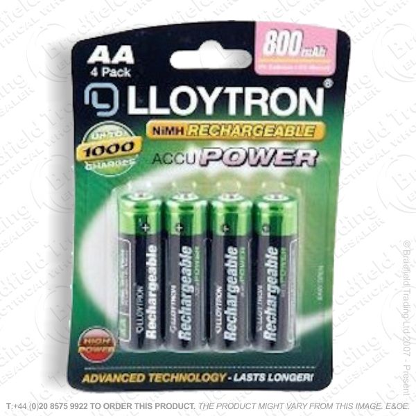 E10) Battery Rech AA 1.2V 800mA pk4 LLO