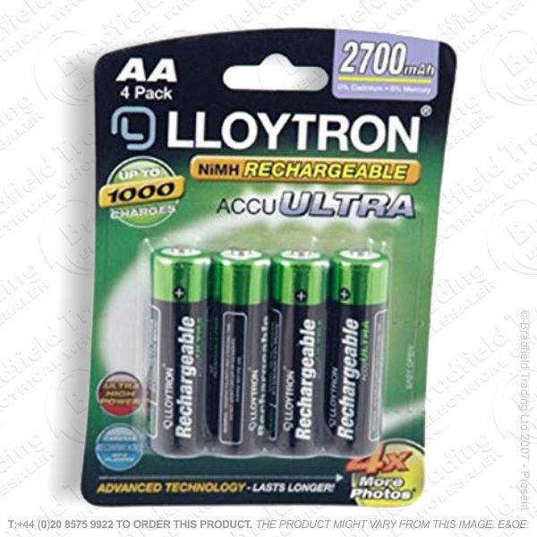 E10) Battery Rech AA 1.2V 2700mA pk4 LLO