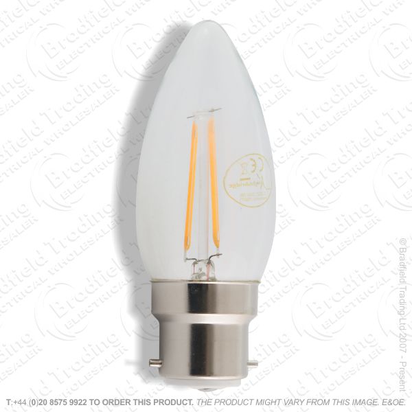 A27) 2W Candle Clear BC WW LED Filament 3k