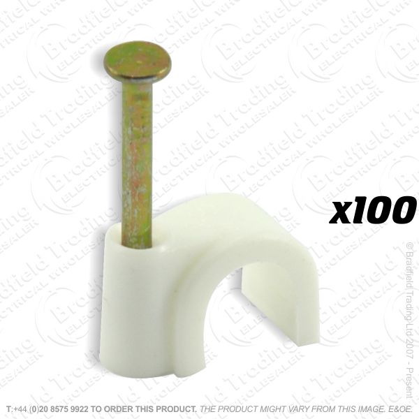 H02) Cable Clips Round 12mm White x100