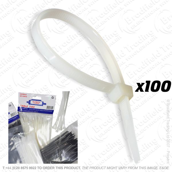 H03) Cable Ties white 150mm x 3.6mm x100