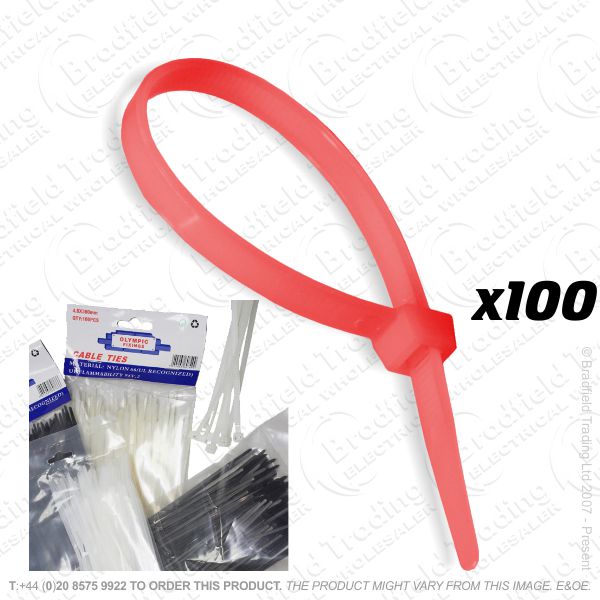 H03) Cable Ties Red 300mm x 4.8mm x100