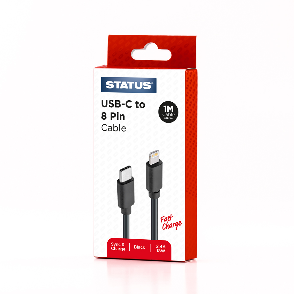 Iphone to USB-C 1M Fast 18W Black Braided STA