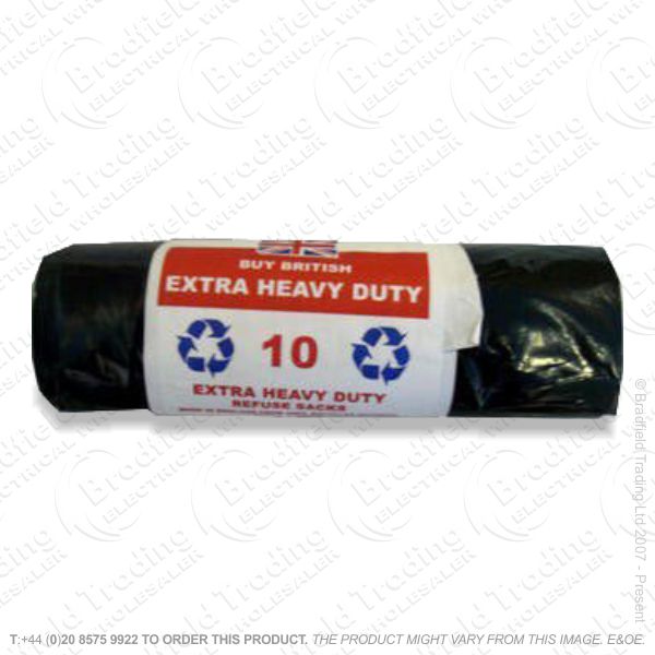 10pc Extra Heavy Duty Bin Bags Black