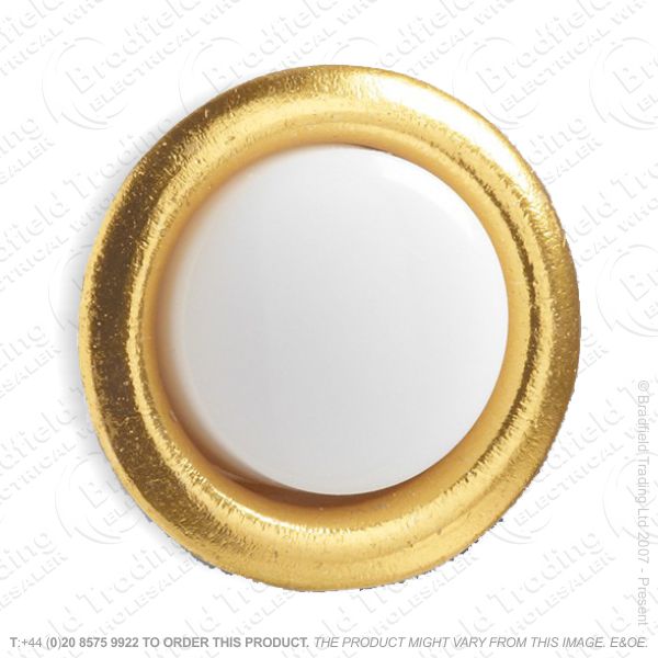 I02) Door Bell Push White/Brass Round