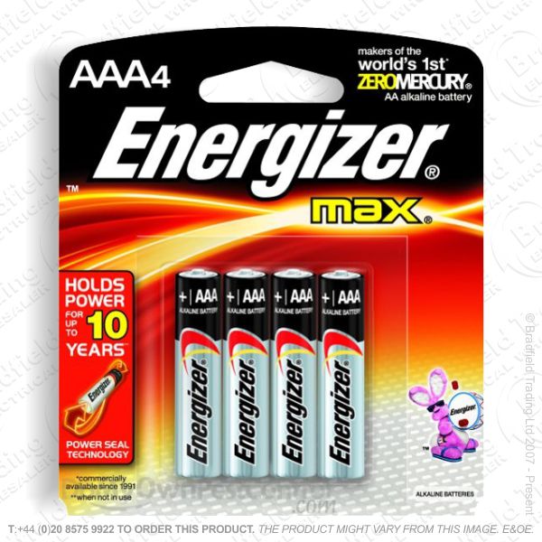 E05) Battery AAA 1.5v Alkaline MAX (4) ENERG