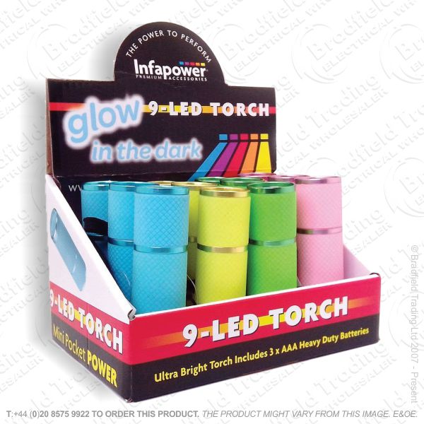 E41) 9 LED Glow In Dark Torch (Box of 12) INF