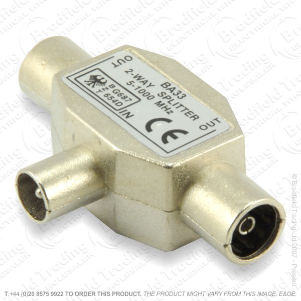 E31) Splitter Coax Metal 2way 2xF 1xM