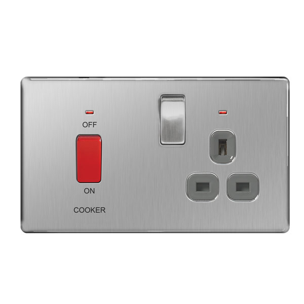 Switch Cooker 13a socket 45A BG Brushed Steel