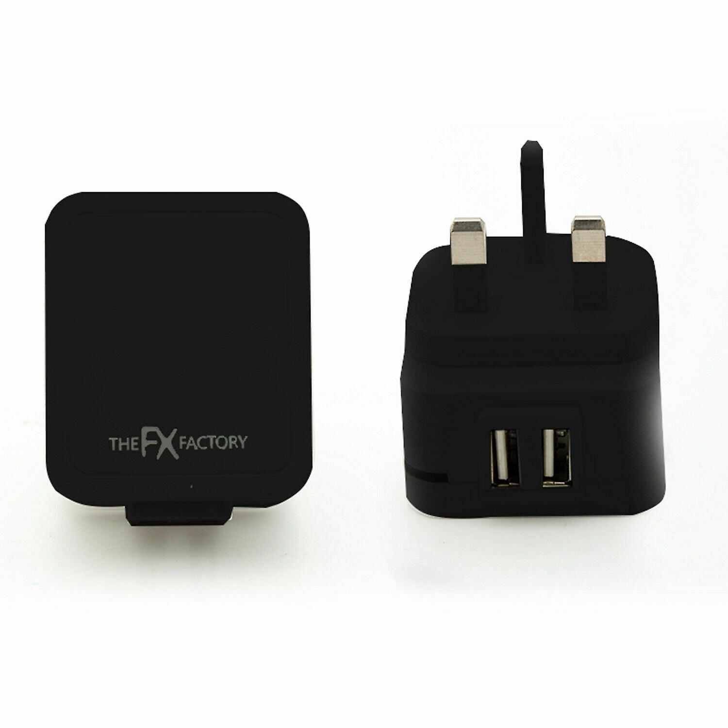 USB Mains Charger Twin 2.1A 240V FX Black