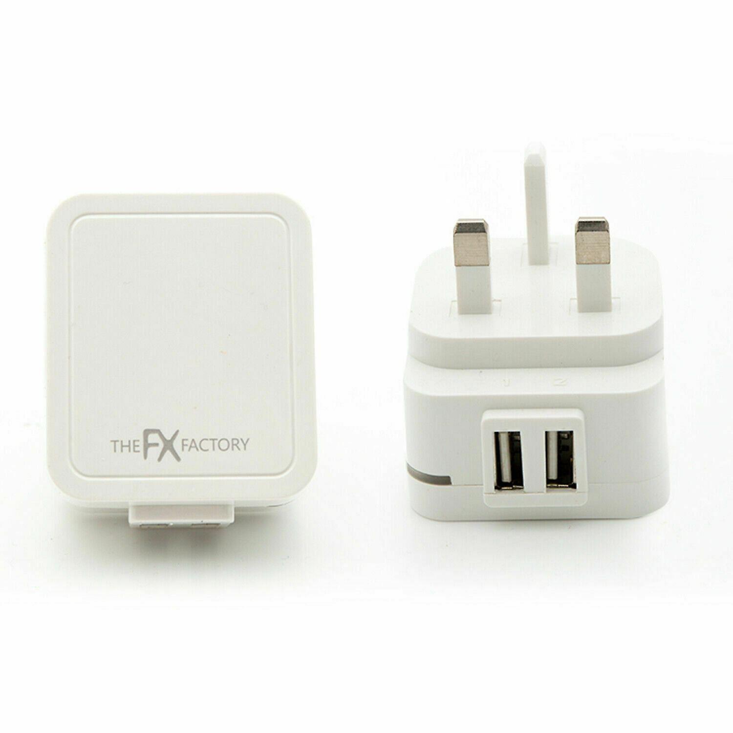 USB Mains Charger Twin 2.1A 240V FX White