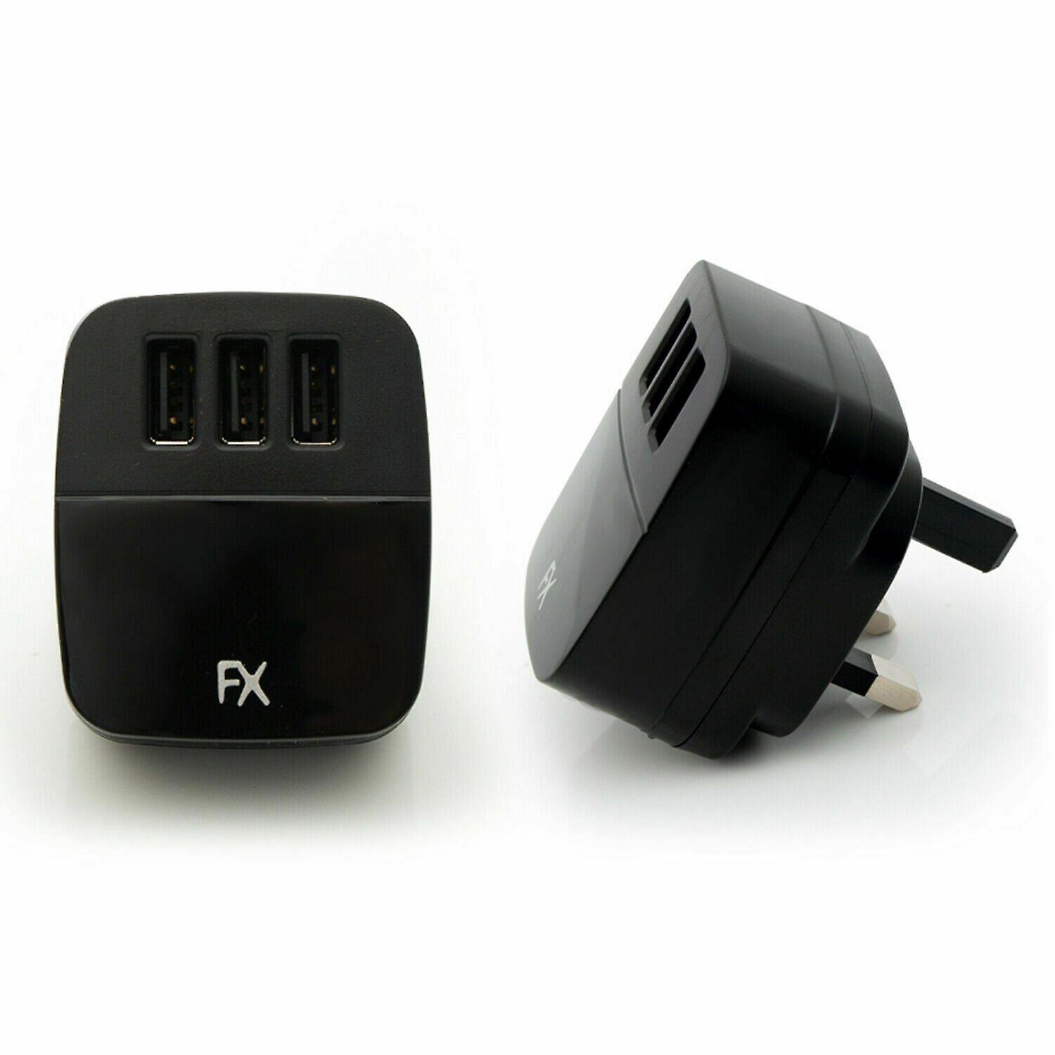 USB Mains Charger Triple 3.1A 240V FX Black