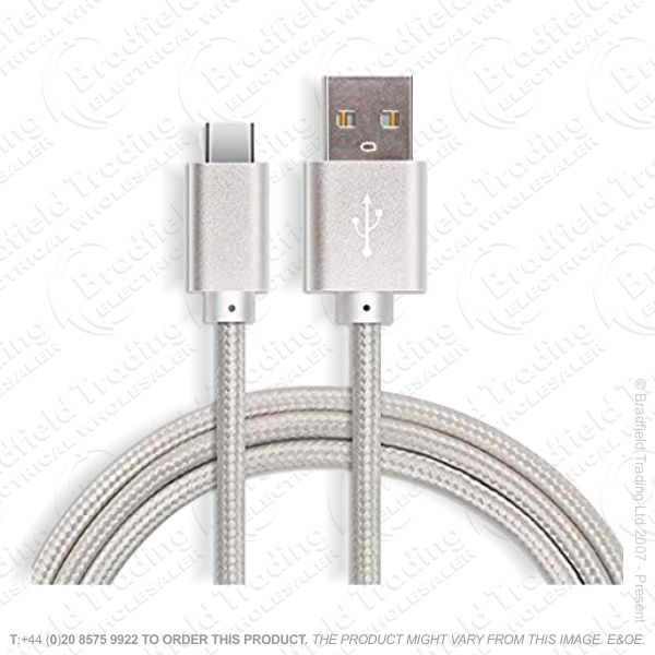 FX USB-A To USb-C 1M Braided Lead Silver