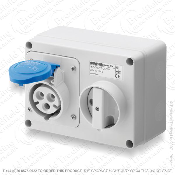 F06) Wall Socket 16A 240V Switched IP44 Horiz