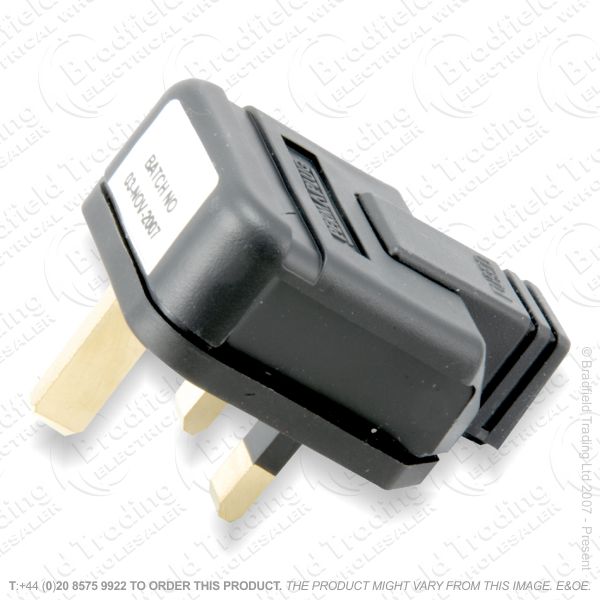 F02) Plug UK Rubber 13A Fused 3pin Black PERM