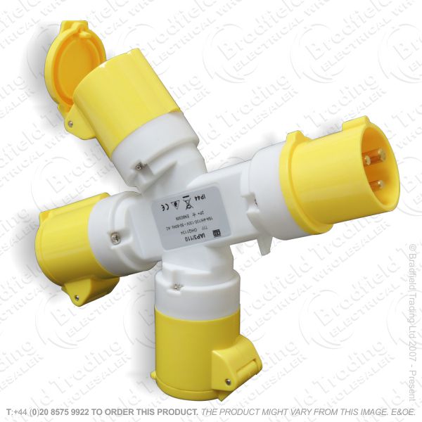 F07) 3Way Splitter Adaptor 16a 110V yellow