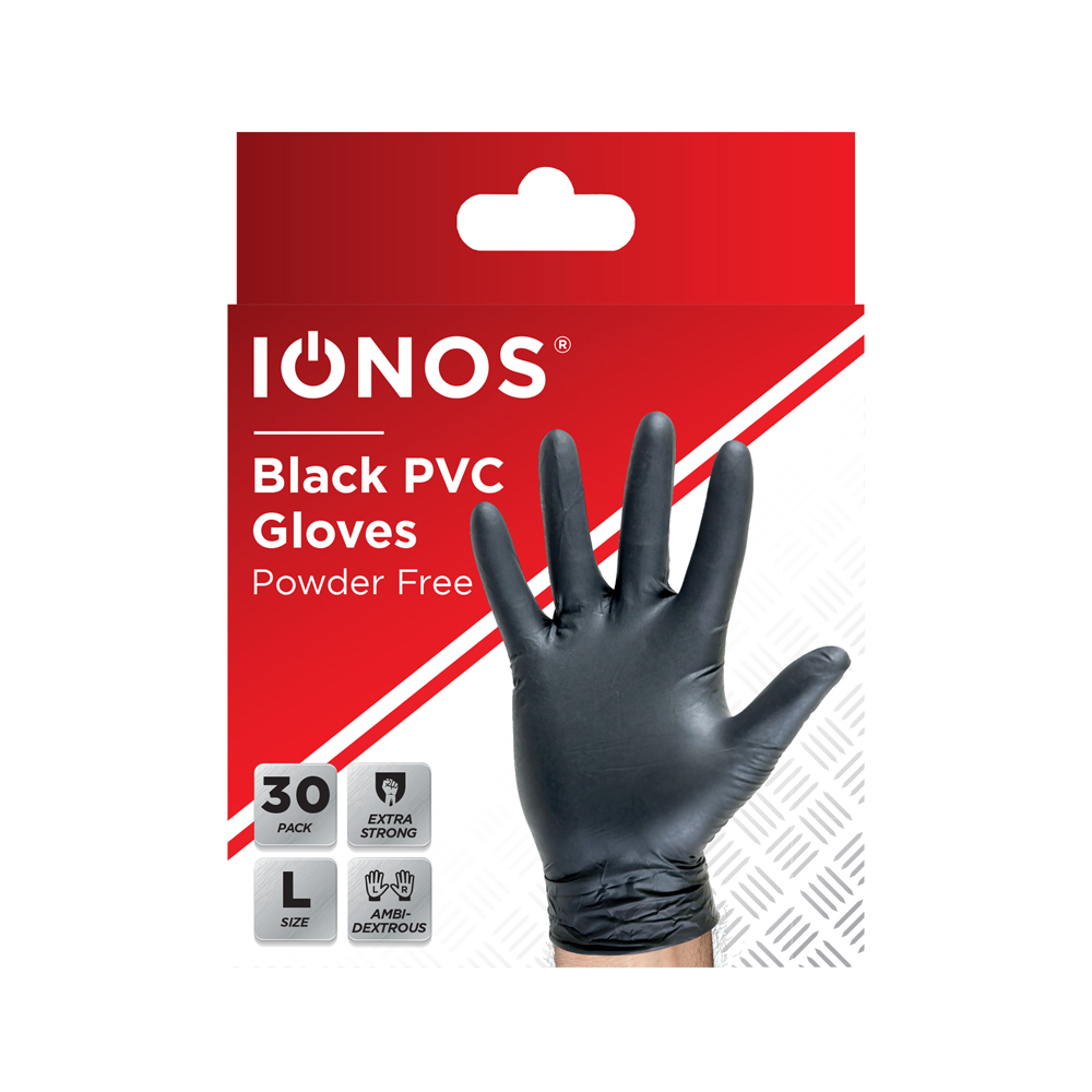 Disposable Gloves Black Vinyl 30pc IONOS
