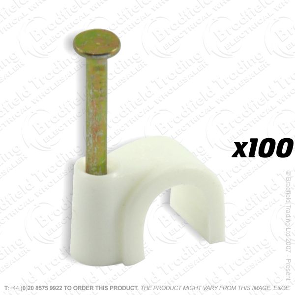 H02) Cable Clips Round 7mm White x100