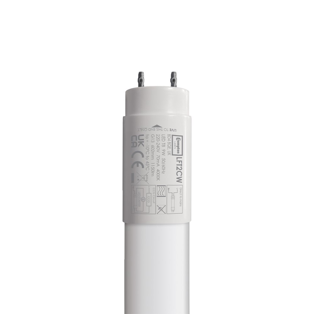 LED Tube 9W 4000k 2ft Cool White CROMPTON