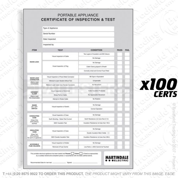 G53) PAT Certificate Pad A4 MARTINDALE