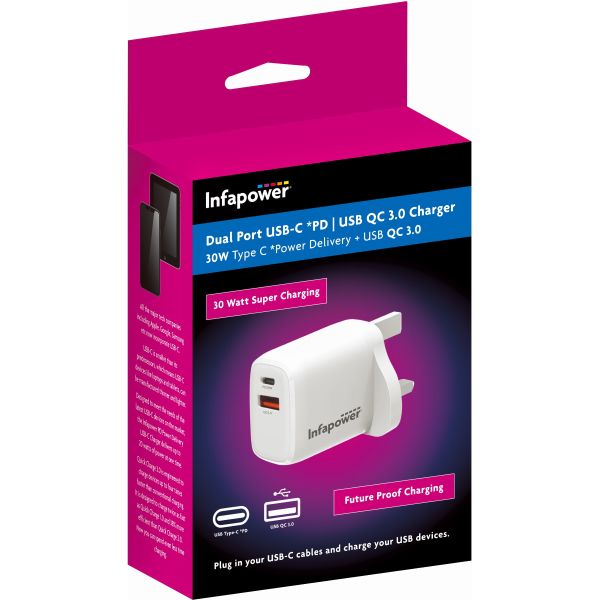 USB-C Dual Mains Charger 30W INFAPOWER