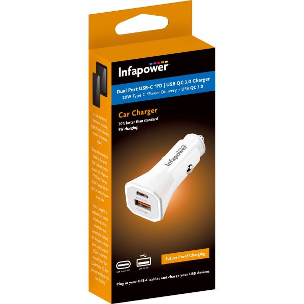 Dual Port 12V In-Car Charger 20W INFAPOWER