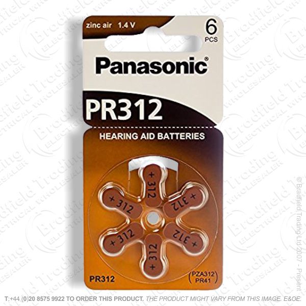 E13) Hearing Aid Batteries ZA312 Pk6 PANASONI