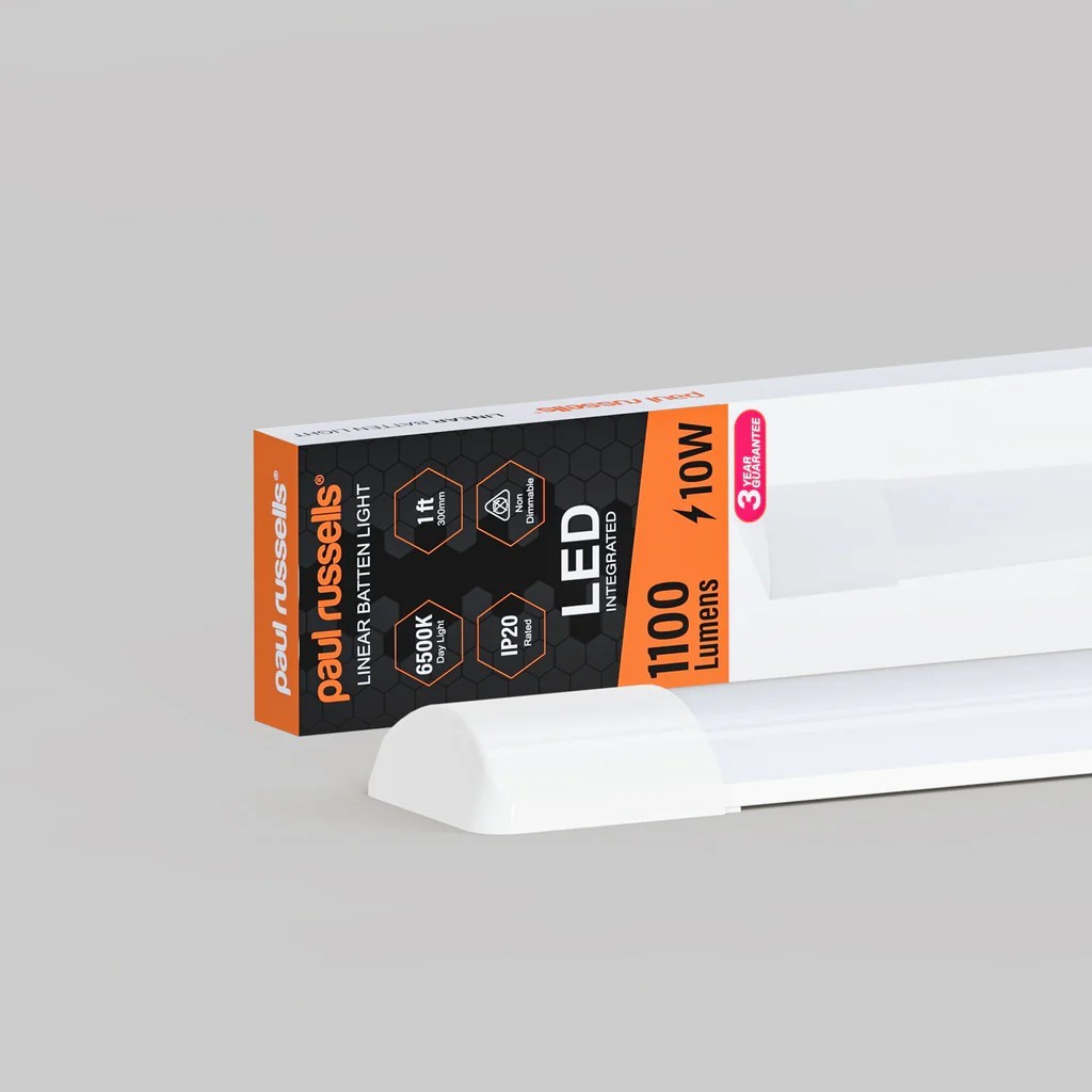 10W LED Batten Light 1ft 6500k PAUL RUSSELL