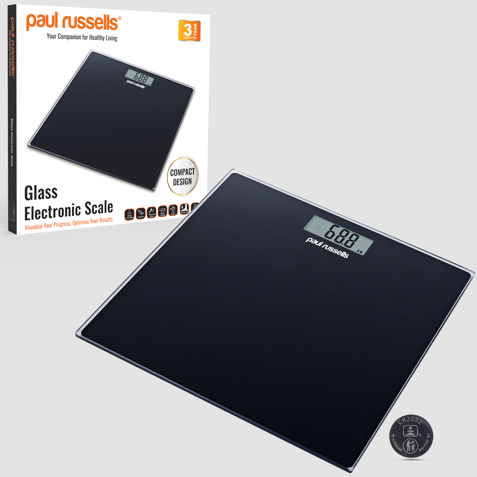 Digital Bathroom Scale Black Glass PAUL RUSSE