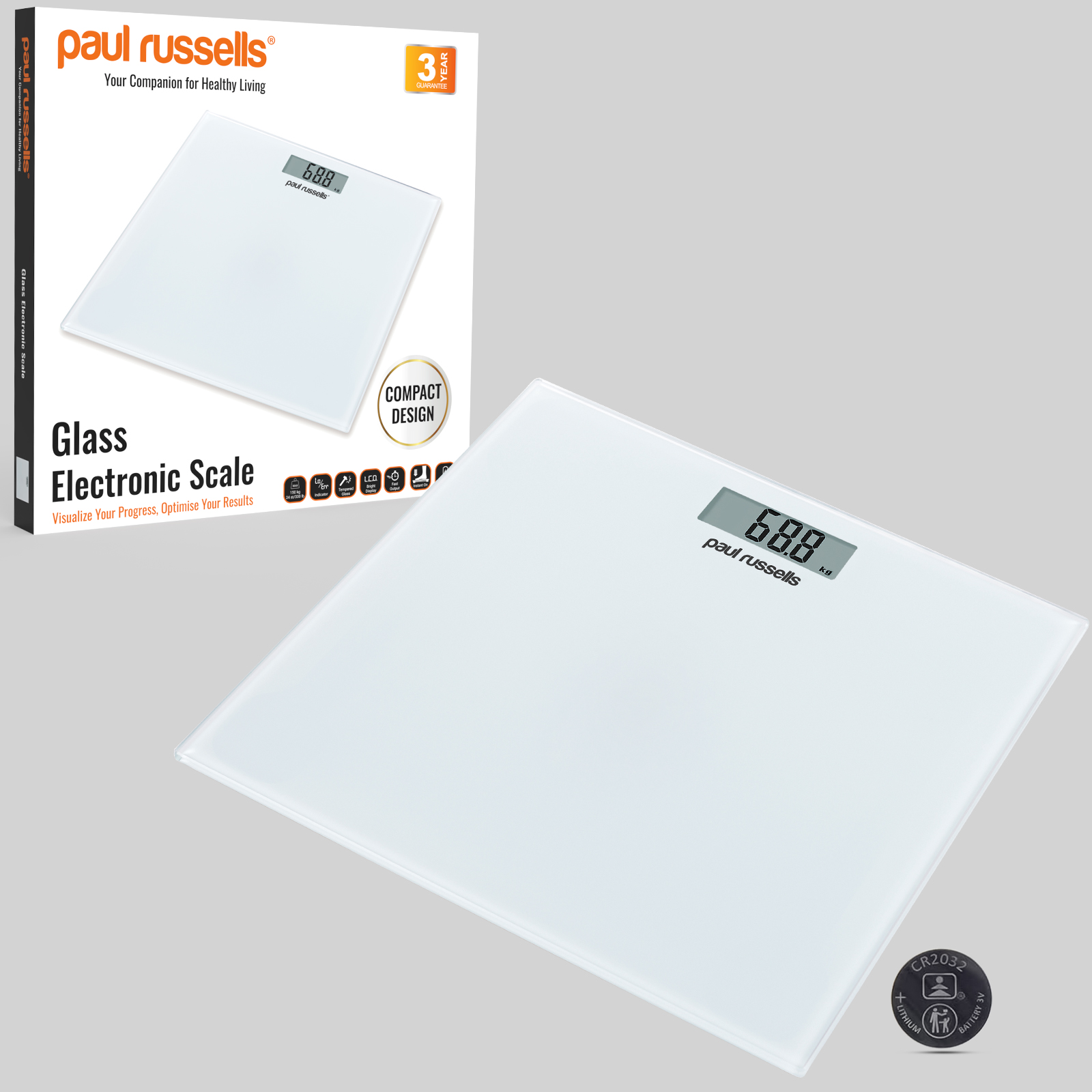 Digital Bathroom Scale White Glass PAUL RUSSE