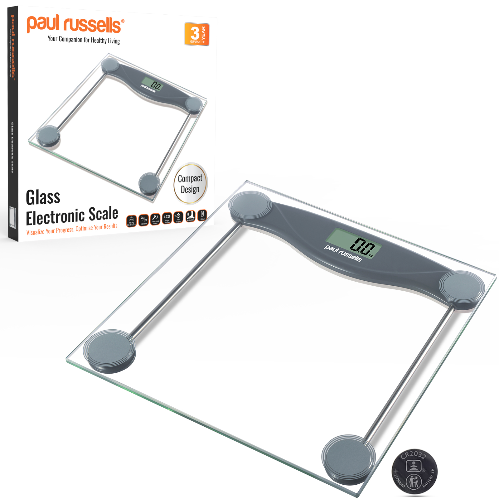 Digital Bathroom Scale Grey Glass PAUL RUSSE