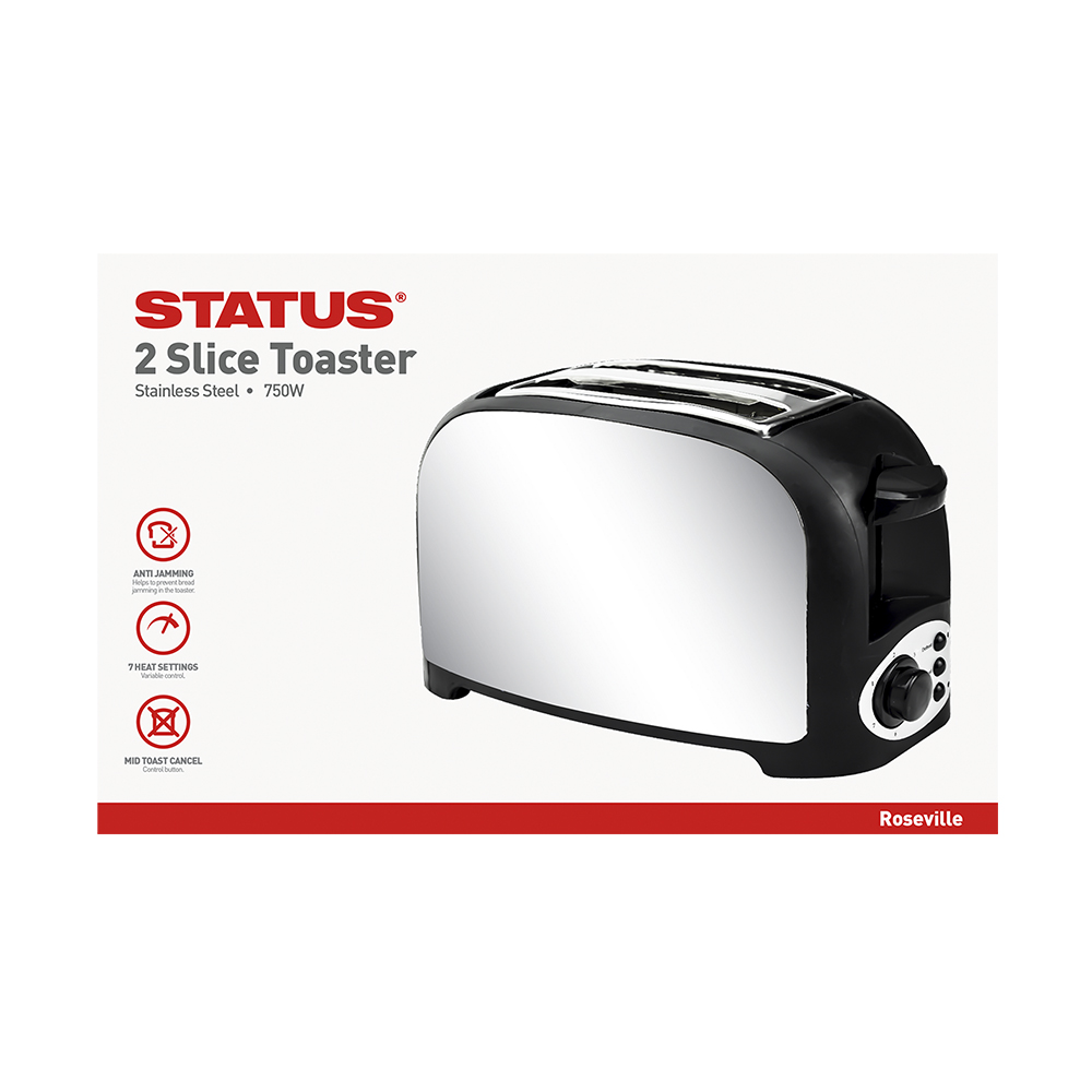 2Slice Toaster Stainless Steel 750W STATUS