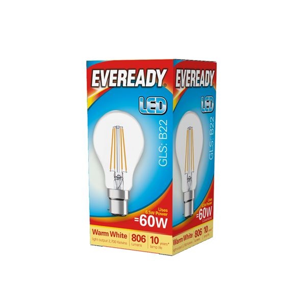 GLS LED 7W BC Filament 806lm Clear EVEREADY