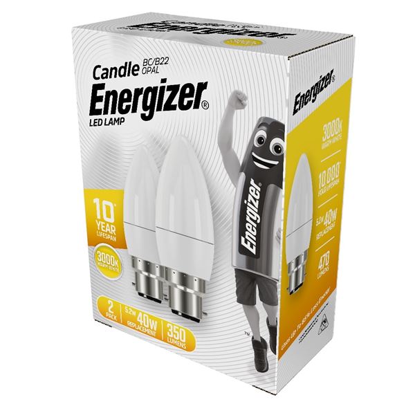 LED 5.2W Candle BC 27K 470lm Pack2  ENERGIZE
