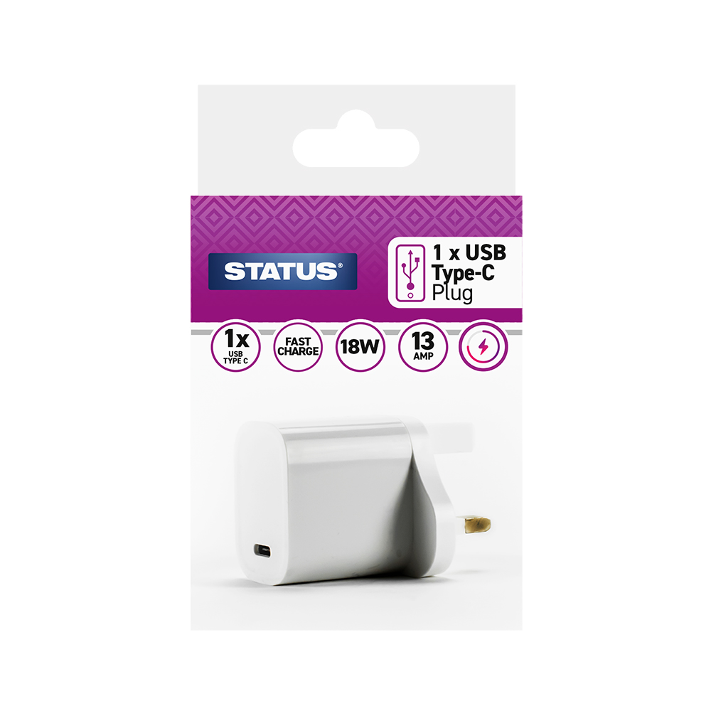 USB-C Fast Charge Plug Charger 18W STATUS