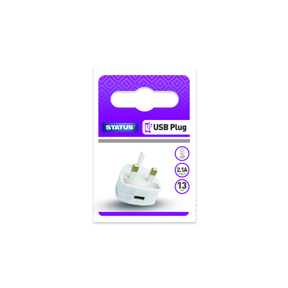 USB Mains Plug Charger 2.1A STATUS