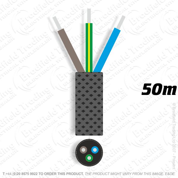 H09) Braided 0.75mm 3c Solid Black 50M