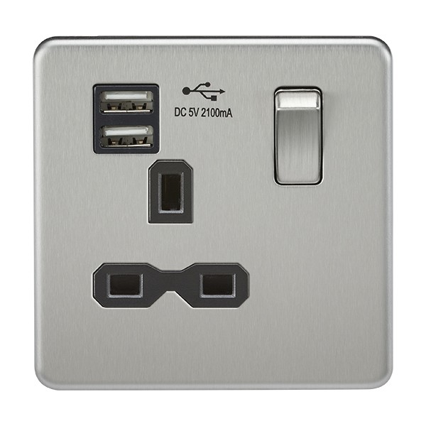 13A 1g USB Socket Screwless Br Chr 2.4A MLA