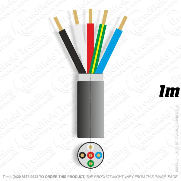 H11) SWA 2.5mm 5 core PVC Cable 1M
