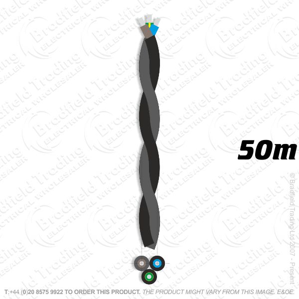 BTPP-403 Braided 0.75mm 3c Twisted Black 25M