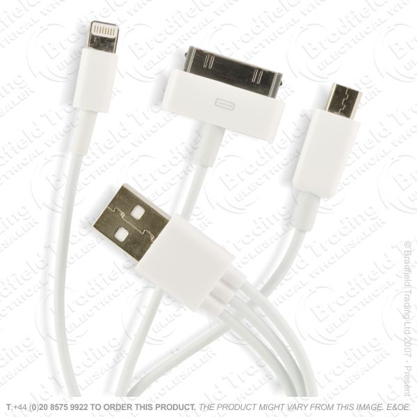 E18) FX USB 3in1 Ipone4 5 Micro USB Lead QVC