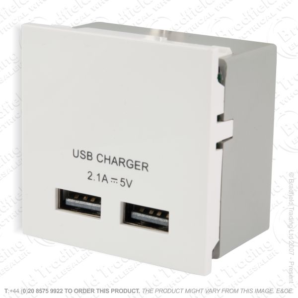 I15) USB Charger Module Twin 2100mA White BG