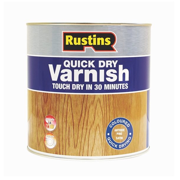 Quick Dry Varnish Satin Dark Oak 1ltr RUSTINS
